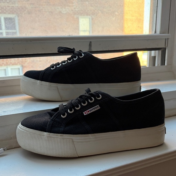 Superga Black Canvas Platform Lace-Up Sneakers - Picture 3 of 3